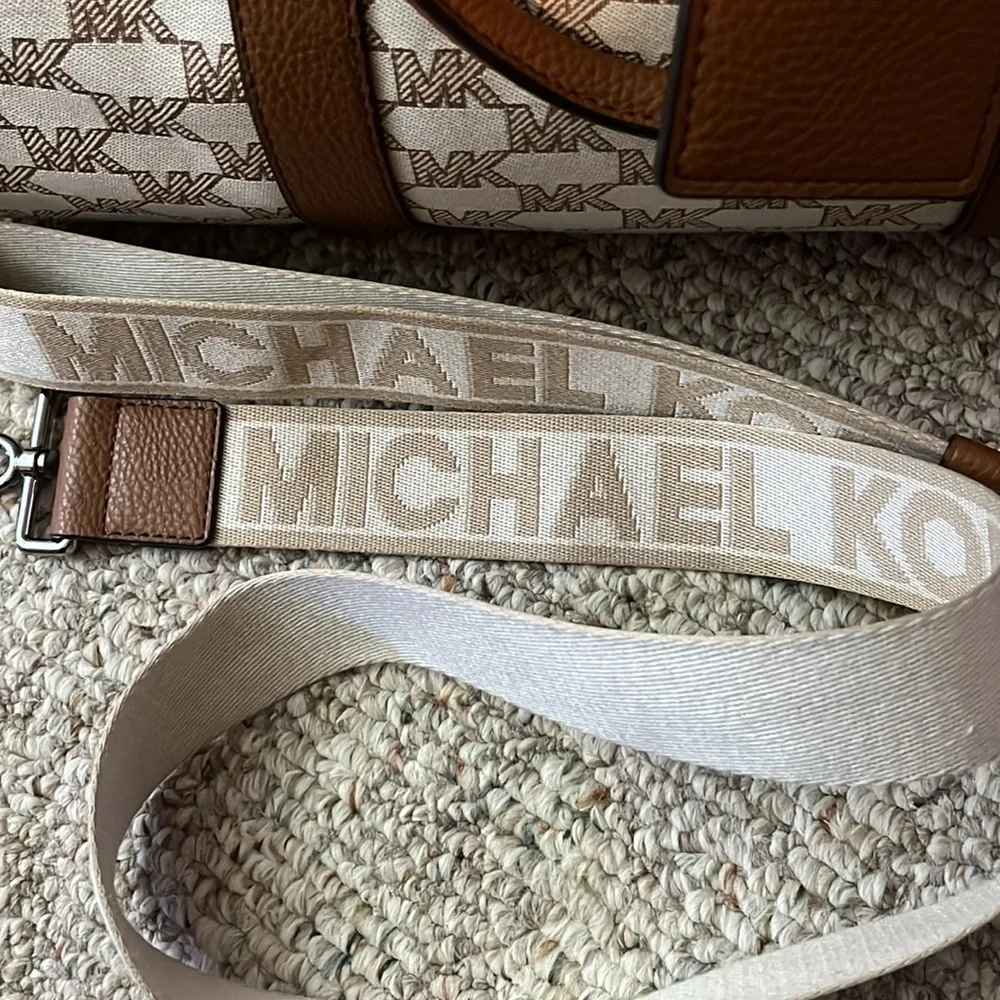 Michael Kors Brown and Cream Duffel Bag with Leather Trim